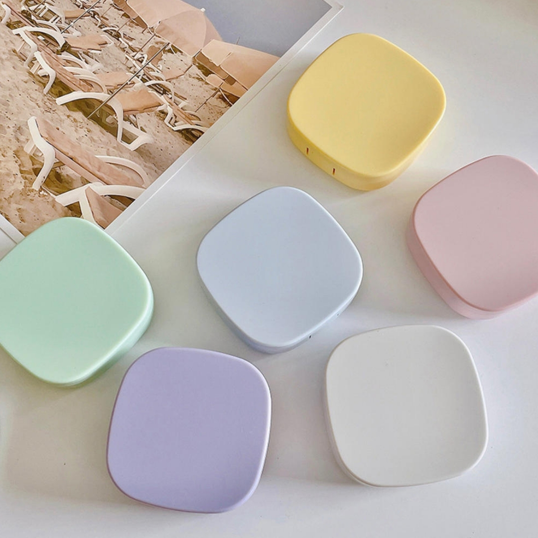 Picture of New Big Size 1pair Round Square Shape Contact Lenses Storage with Mirror, Applicator,Tweezer and solution Bottle for tour,travel and Outdoor new design and othentic quality Travel Kit Of all type Of Contact lens #solidkitbox