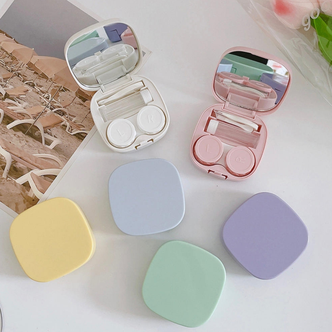 Picture of New Big Size 1pair Round Square Shape Contact Lenses Storage with Mirror, Applicator,Tweezer and solution Bottle for tour,travel and Outdoor new design and othentic quality Travel Kit Of all type Of Contact lens #solidkitbox