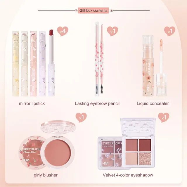 Picture of Flower Beauty Makeup Set Gift Box Hivi Velvet Lip Glaze Lipstick Eyeshadow Holiday Gift For Girlfriend & Wife 8pcs Make-up Set