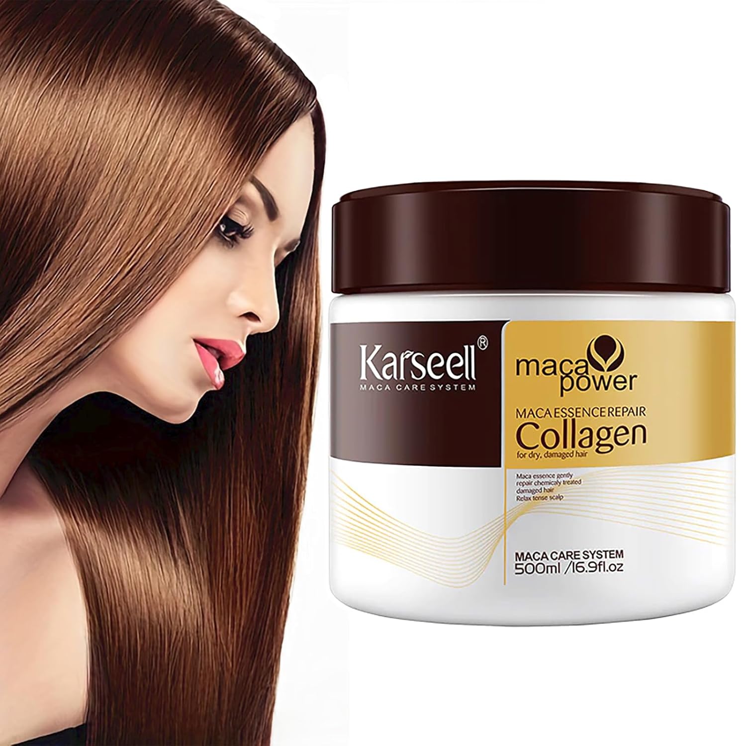 Picture of Karseell Karseell Collagen Hair Treatment Mask - Deep Repair Conditioning Argan Oil Collagen Hair Mask Essence For Dry Damaged & All Hair Types - 500ml