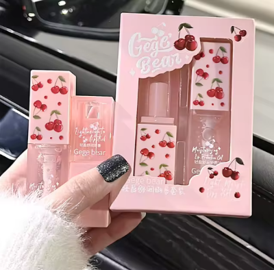 Picture of Cherry Hydrating Lip Balm and Lip Oil Set Gege Bear Light Moisturizing Soothing and Tender Lips for Winter