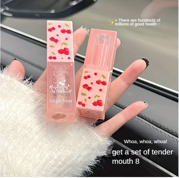 Picture of Cherry Hydrating Lip Balm and Lip Oil Set Gege Bear Light Moisturizing Soothing and Tender Lips for Winter