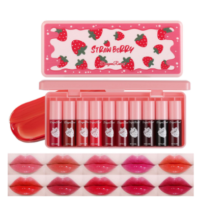 Picture of Dragor Raree 10 Colors Lip Tint Stain Set, Korean Moisturizing Lip Gloss Velvet Mini Liquid Lipstick, Multi-Use Lip and Cheek Tint, Non-Stick Cup, Lightweight, Long-Lasting Waterproof Lips Makeup