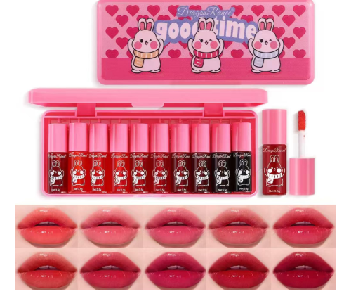 Picture of Dragor Raree 10 Colors Lip Tint Stain Set, Korean Moisturizing Lip Gloss Velvet Mini Liquid Lipstick, Multi-Use Lip and Cheek Tint, Non-Stick Cup, Lightweight, Long-Lasting Waterproof Lips Makeup