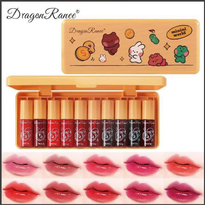 Picture of Dragor Raree 10 Colors Lip Tint Stain Set, Korean Moisturizing Lip Gloss Velvet Mini Liquid Lipstick, Multi-Use Lip and Cheek Tint, Non-Stick Cup, Lightweight, Long-Lasting Waterproof Lips Makeup