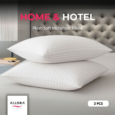 Allora White Stripe Hotel Type Microfiber Pillow 2Pcs Combo