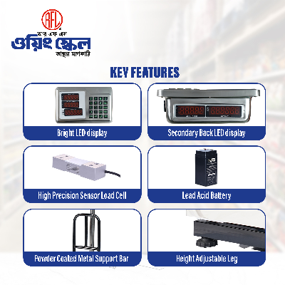 Picture of RFL Weighing Scale P(Metal) SS Delux 100Kg with Piece Counting, Clock and Date Setting, Battery level (Low, Medium, High) indicator