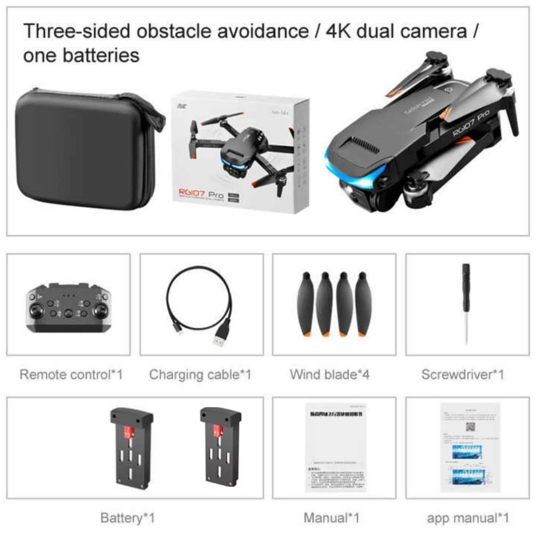 Picture of Rg107 Pro Dual Camera Drone, With Double Battery & Carry Bag.  UAV Apps Controlling. high sensor protect
