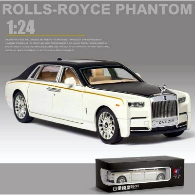 Picture of 1:24 Rolls-royce Panthom Die Cast Model Car With Box.  All part Openable Light Music & Pull Back Fiction.