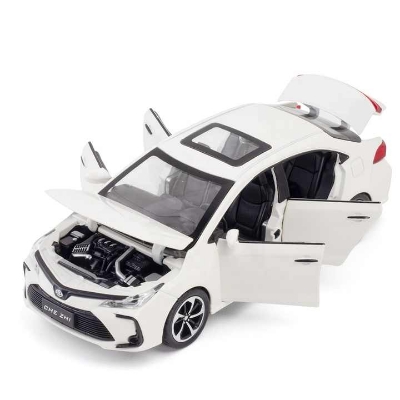 Picture of 1:32 Toyota Corolla Die Cast Car.  All part openable,Light Music & Pull back fiction with box.