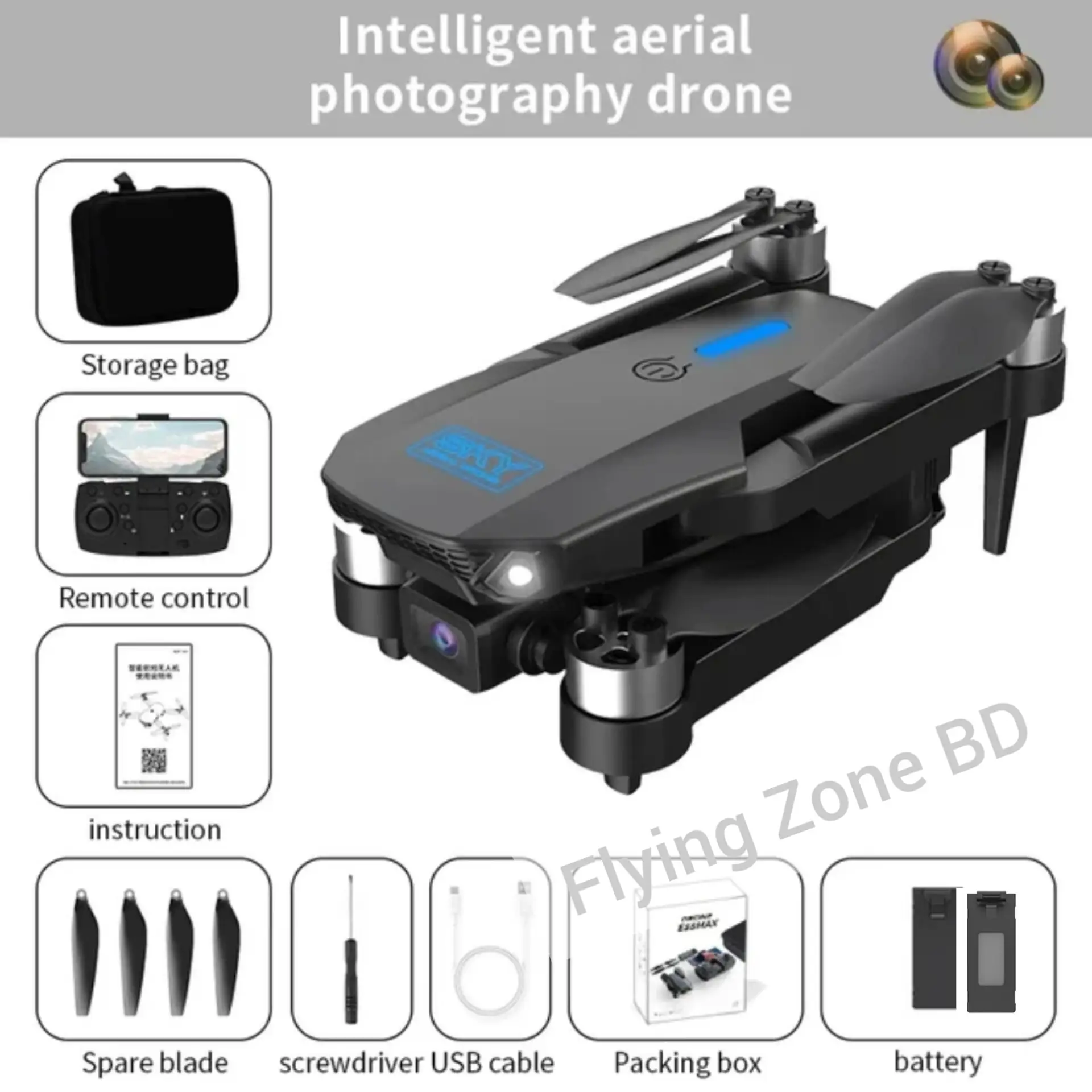Picture of E88Max Brusless motor Drone, Dual Camera & Dual Battery With Sensor Protect Drone.