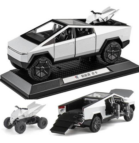 Picture of 1:24 Tesla Cybartruck Die Cast Model Car With Mini Car.  Pull Back Fiction Light Music & Box.