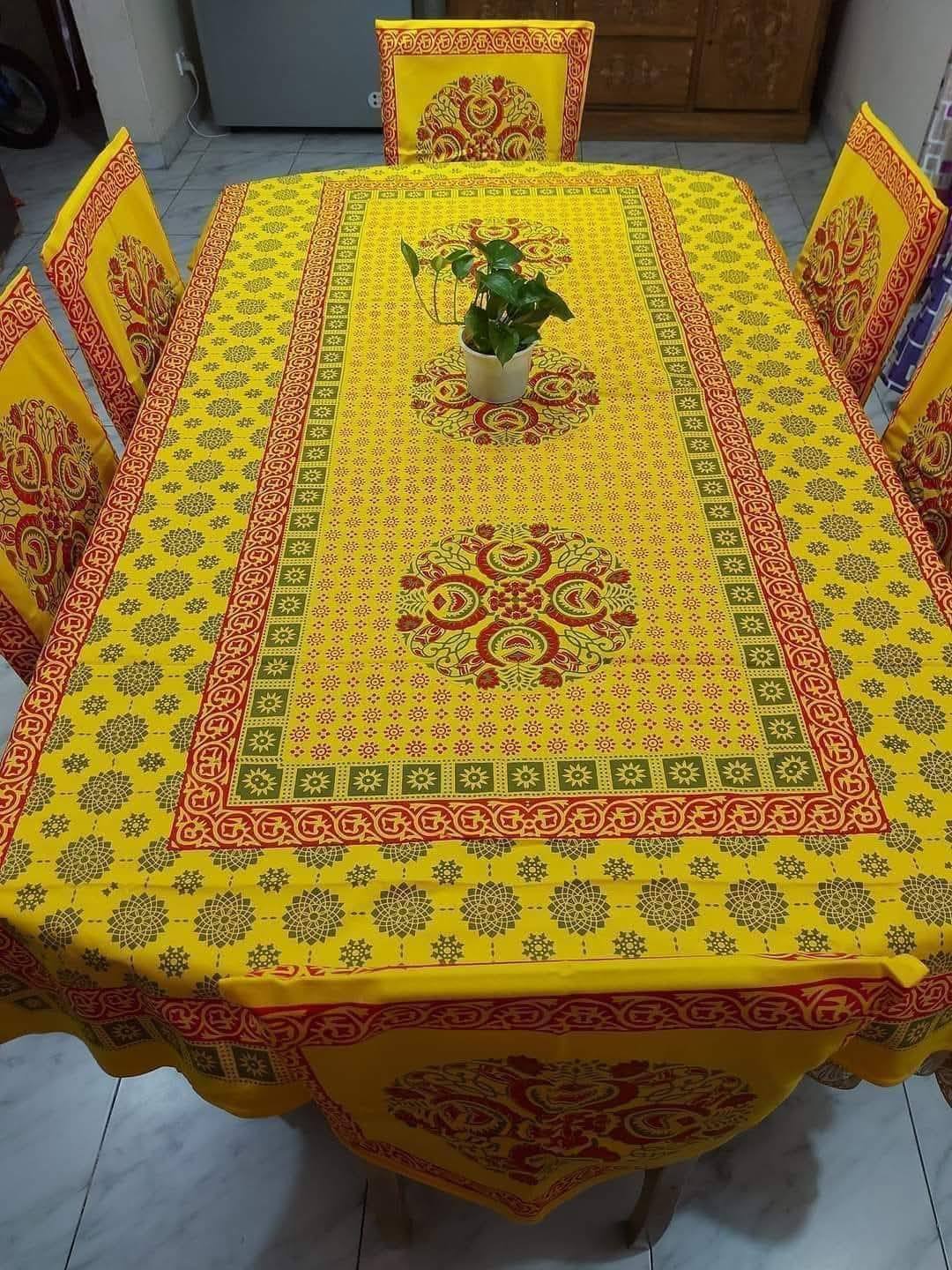 Picture of Screen Print Cotton Febric Dining Table Cloth and 6 Chair Cover Set