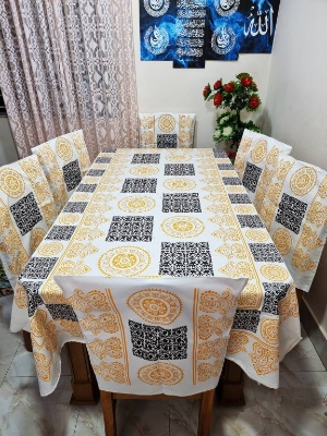 Picture of Screen Print Cotton Febric Dining Table Cloth and 6 Chair Cover Set