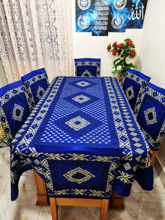 Picture of Screen Print Cotton Febric Dining Table Cloth and 6 Chair Cover Set