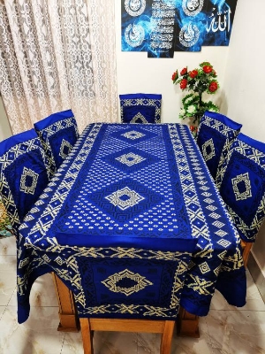Picture of Screen Print Cotton Febric Dining Table Cloth and 6 Chair Cover Set