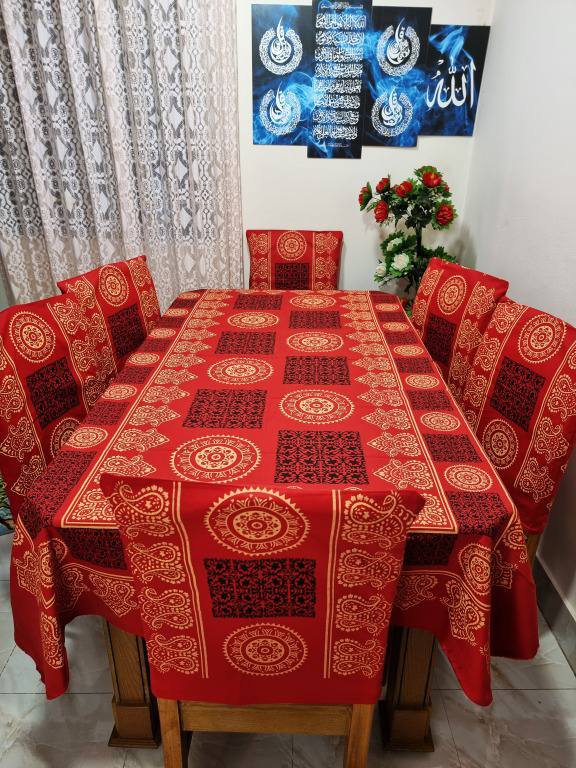Picture of Screen Print Cotton Febric Dining Table Cloth and 6 Chair Cover Set