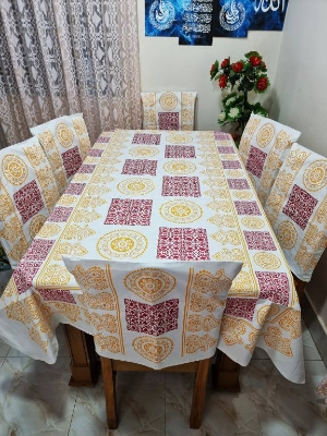 Picture of Screen Print Cotton Febric Dining Table Cloth and 6 Chair Cover Set