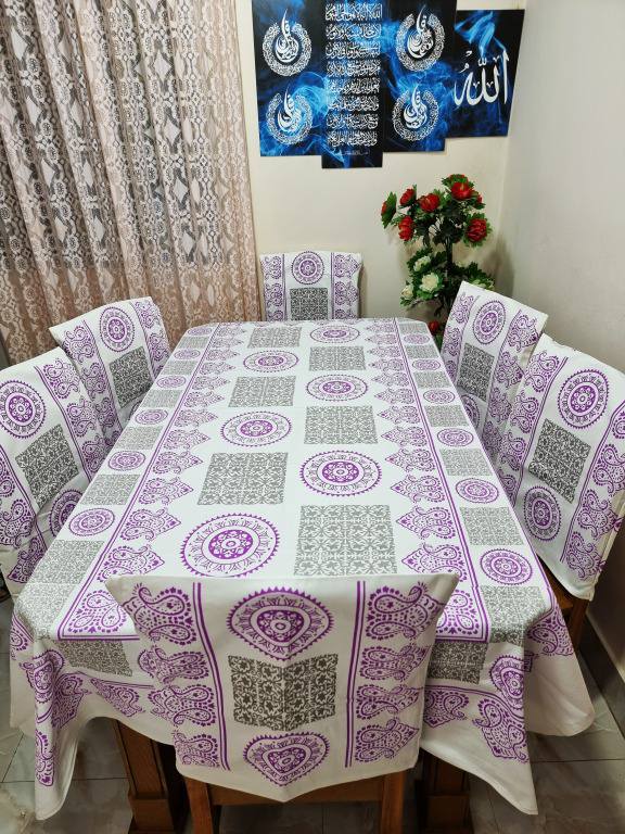 Picture of Screen Print Cotton Febric Dining Table Cloth and 6 Chair Cover Set