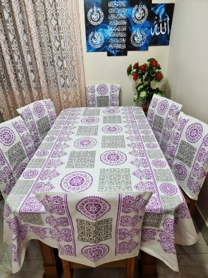 Picture of Screen Print Cotton Febric Dining Table Cloth and 6 Chair Cover Set