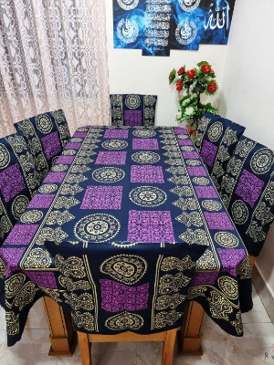 Picture of Screen Print Cotton Febric Dining Table Cloth and 6 Chair Cover Set