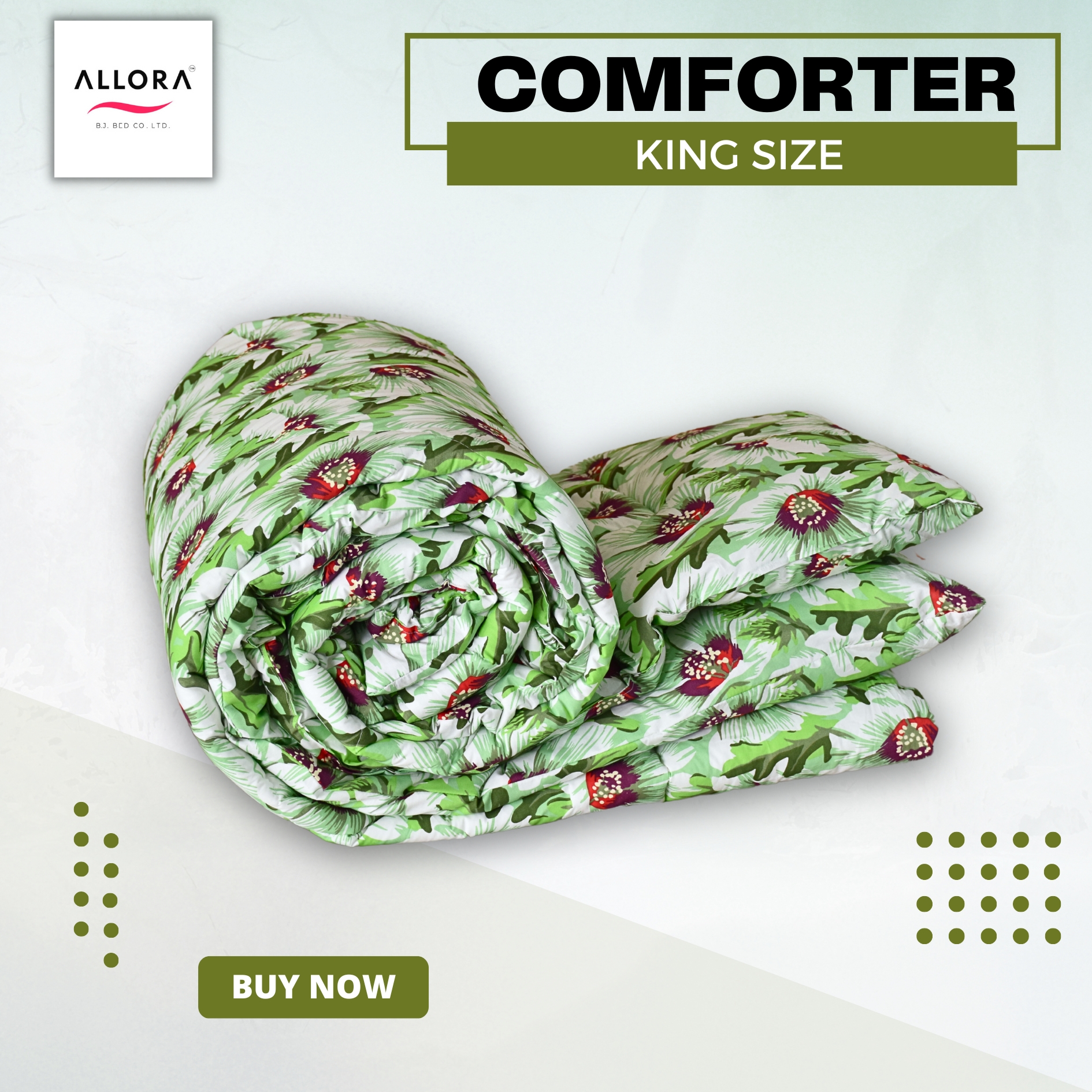 China Rose Print Allora Comforter – Green