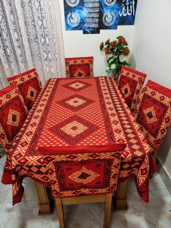 Picture of Screen Print Cotton Febric Dining Table Cloth and 6 Chair Cover Set