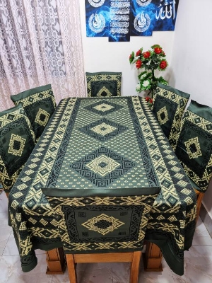 Picture of Screen Print Cotton Febric Dining Table Cloth and 6 Chair Cover Set