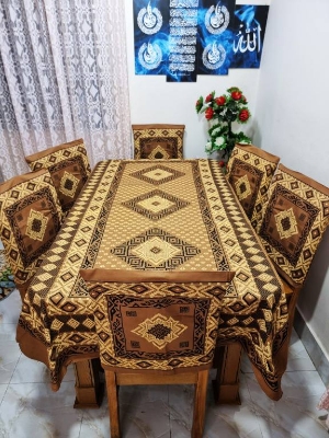 Picture of Screen Print Cotton Febric Dining Table Cloth and 6 Chair Cover Set