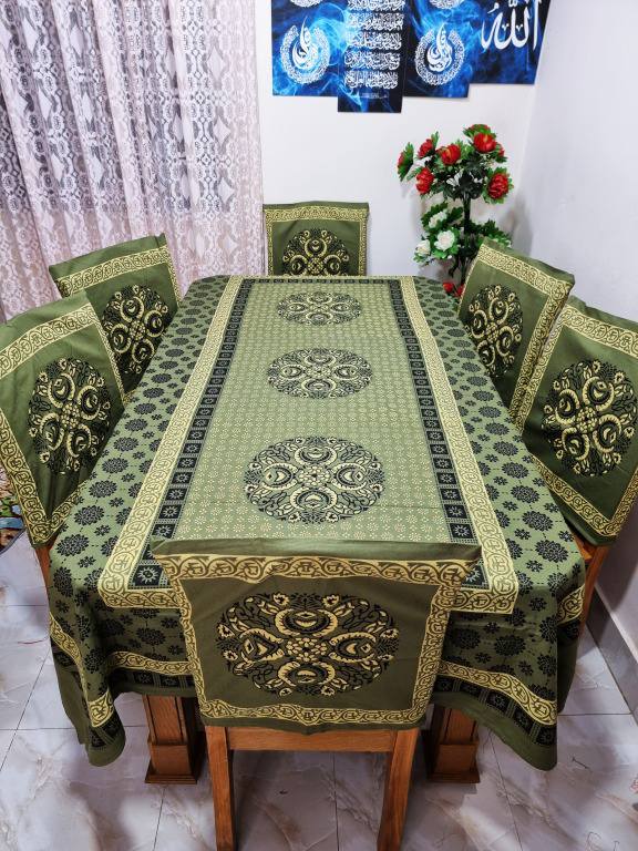 Picture of Screen Print Cotton Febric Dining Table Cloth and 6 Chair Cover Set