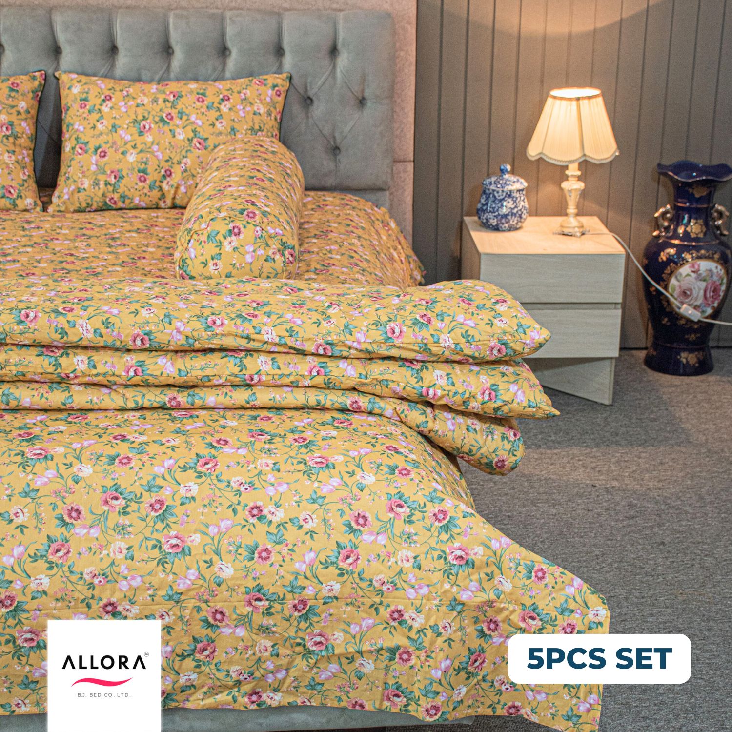 Spring Serenity Allora Comforter Bedding Set – Yellow (5Pcs)