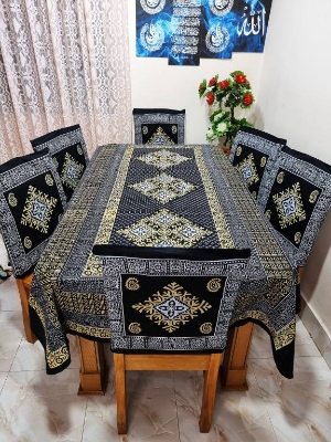 Picture of Screen Print Cotton Febric Dining Table Cloth and 6 Chair Cover Set