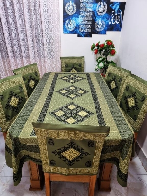 Picture of Screen Print Cotton Febric Dining Table Cloth and 6 Chair Cover Set