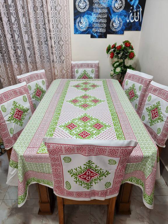 Picture of Screen Print Cotton Febric Dining Table Cloth and 6 Chair Cover Set
