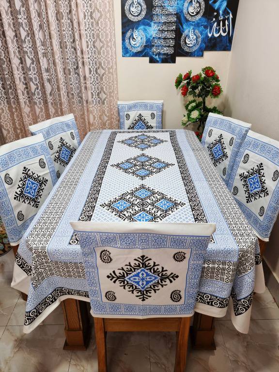 Picture of Screen Print Cotton Febric Dining Table Cloth and 6 Chair Cover Set