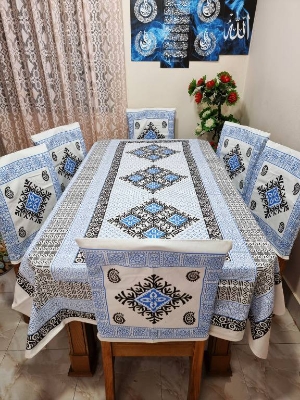Picture of Screen Print Cotton Febric Dining Table Cloth and 6 Chair Cover Set