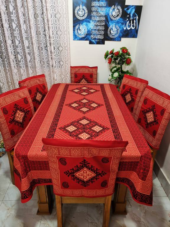 Picture of Screen Print Cotton Febric Dining Table Cloth and 6 Chair Cover Set