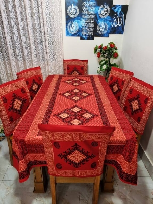 Picture of Screen Print Cotton Febric Dining Table Cloth and 6 Chair Cover Set