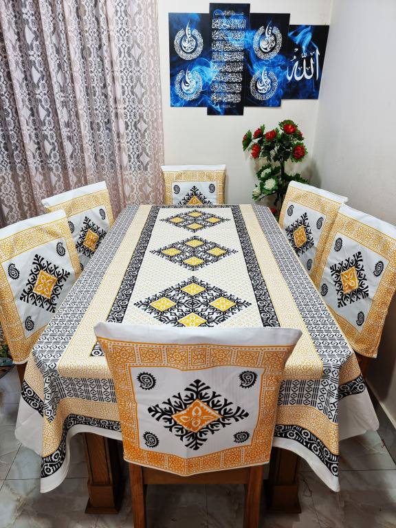 Picture of Screen Print Cotton Febric Dining Table Cloth and 6 Chair Cover Set