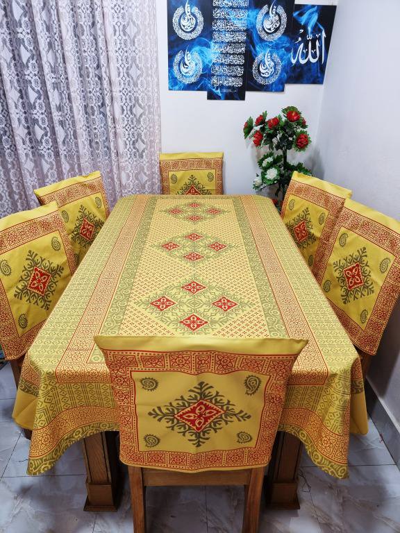 Picture of Screen Print Cotton Febric Dining Table Cloth and 6 Chair Cover Set