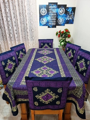 Picture of Screen Print Cotton Febric Dining Table Cloth and 6 Chair Cover Set