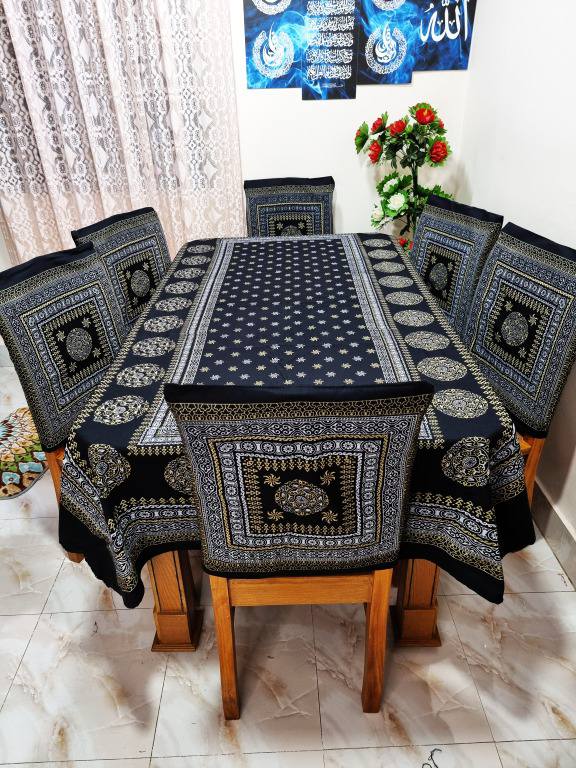Picture of Screen Print Cotton Febric Dining Table Cloth and 6 Chair Cover Set
