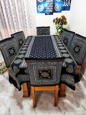 Picture of Screen Print Cotton Febric Dining Table Cloth and 6 Chair Cover Set