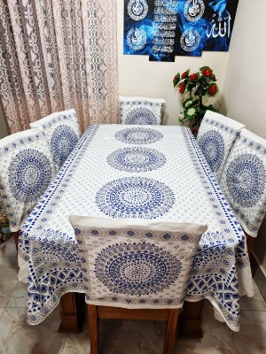 Picture of Screen Print Cotton Febric Dining Table Cloth and 6 Chair Cover Set