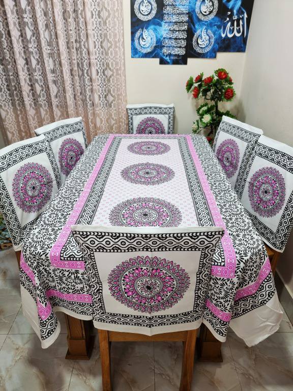 Picture of Screen Print Cotton Febric Dining Table Cloth and 6 Chair Cover Set