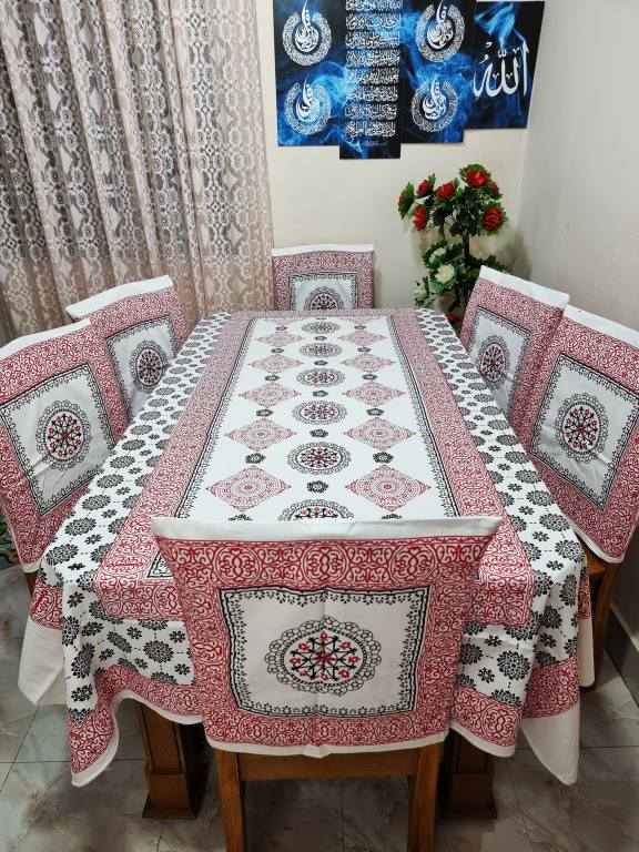 Picture of Screen Print Cotton Febric Dining Table Cloth and 6 Chair Cover Set
