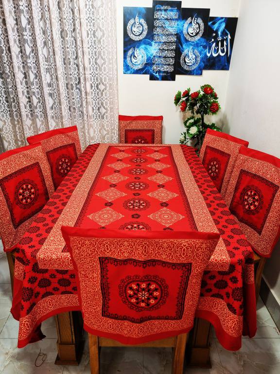 Picture of Screen Print Cotton Febric Dining Table Cloth and 6 Chair Cover Set