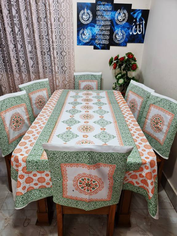 Picture of Screen Print Cotton Febric Dining Table Cloth and 6 Chair Cover Set