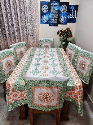 Picture of Screen Print Cotton Febric Dining Table Cloth and 6 Chair Cover Set