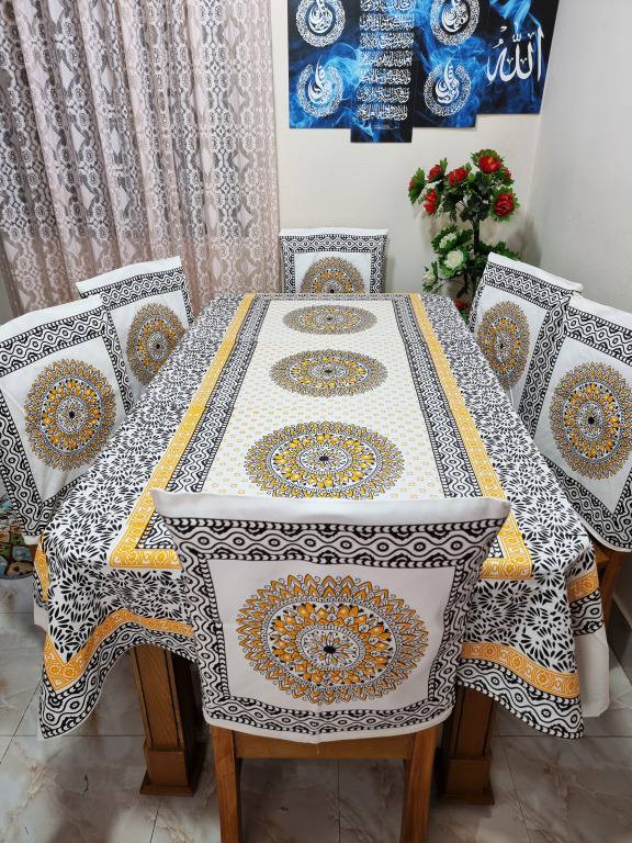 Picture of Screen Print Cotton Febric Dining Table Cloth and 6 Chair Cover Set